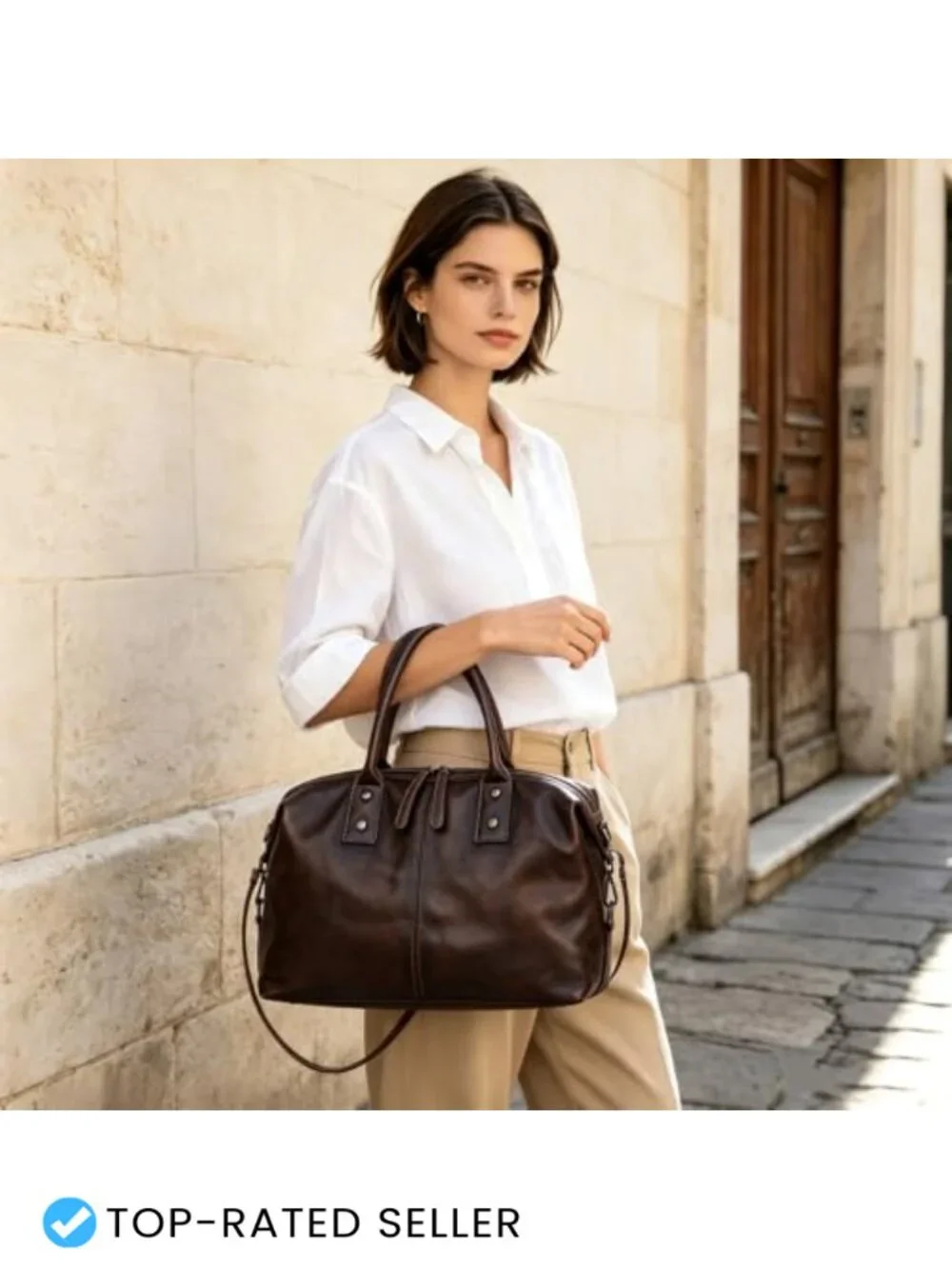 Genuine Leather Satchel Tote Bag Women Top Handle Handbag Designer Retro